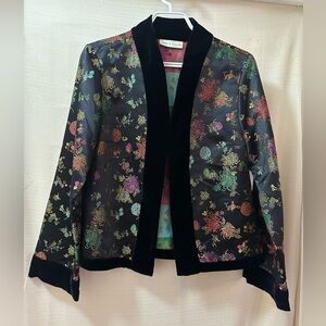 Lord & Taylor Vintage Asian-Inspired Brocade Jacket with Velvet Trim